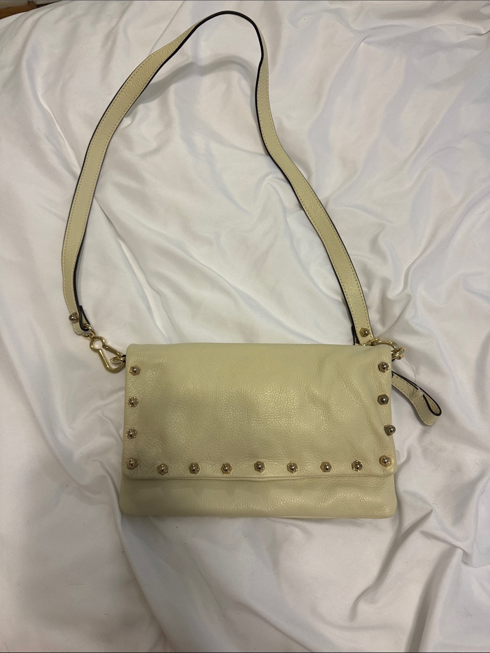 Vince Camuto Cream Leather Shoulder Bag with Gold Studs